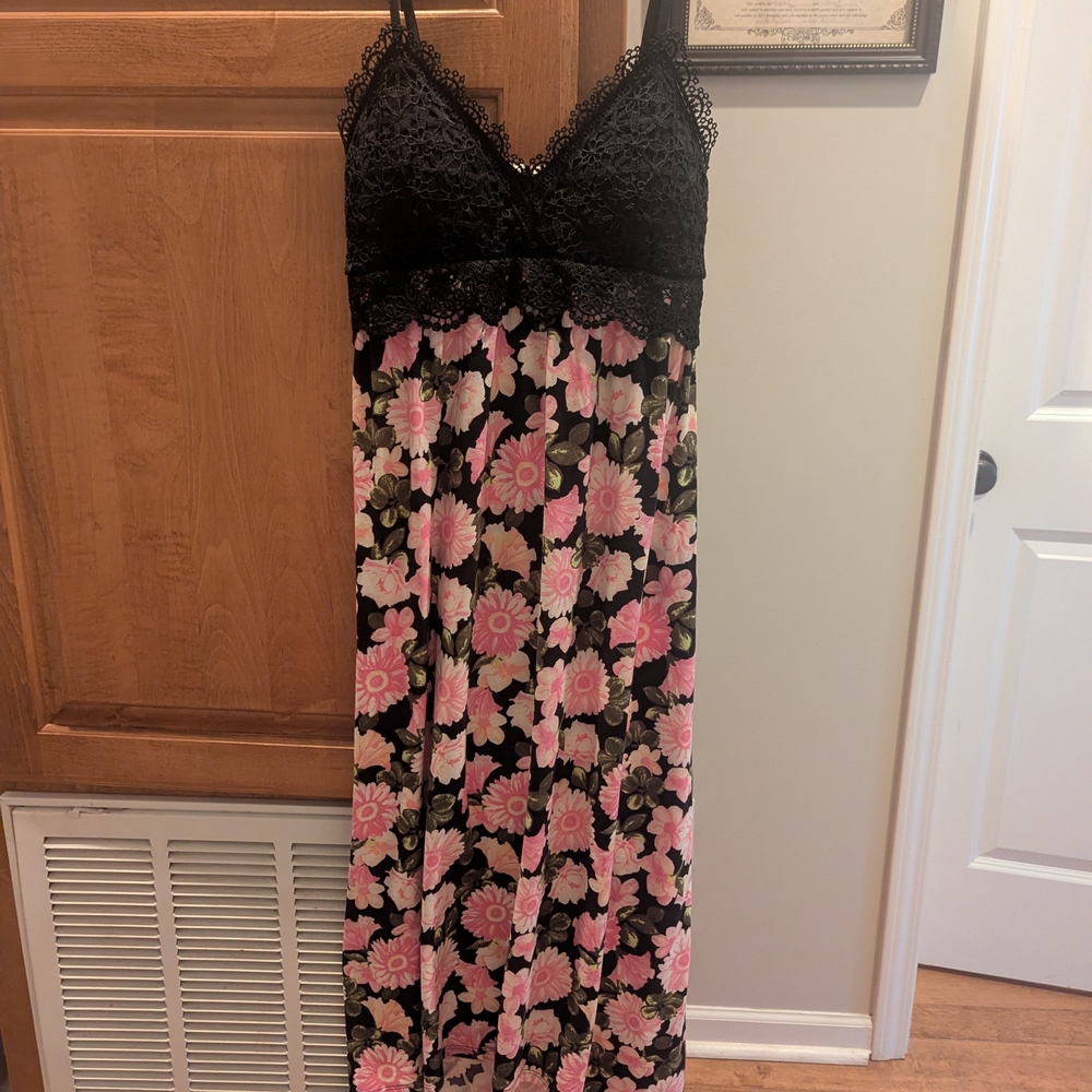 Derek Heart Black and Pink Floral High Low Dress